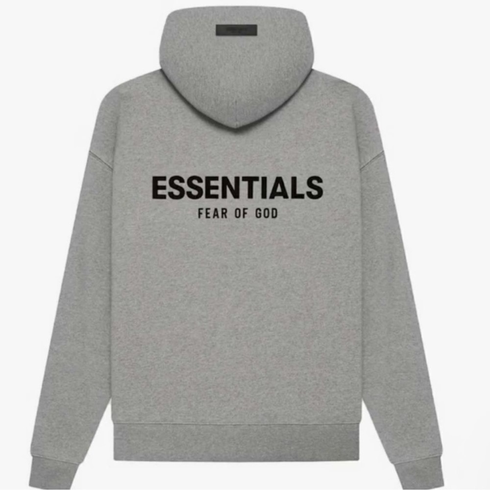 Fear of God Essentials Grey Pullover Hoodie with Black Logo